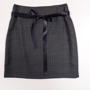Petite Sophisticate Pinstripe  Mini Skirt Satin Ribbon Belt 	Gray & Blue Size 2